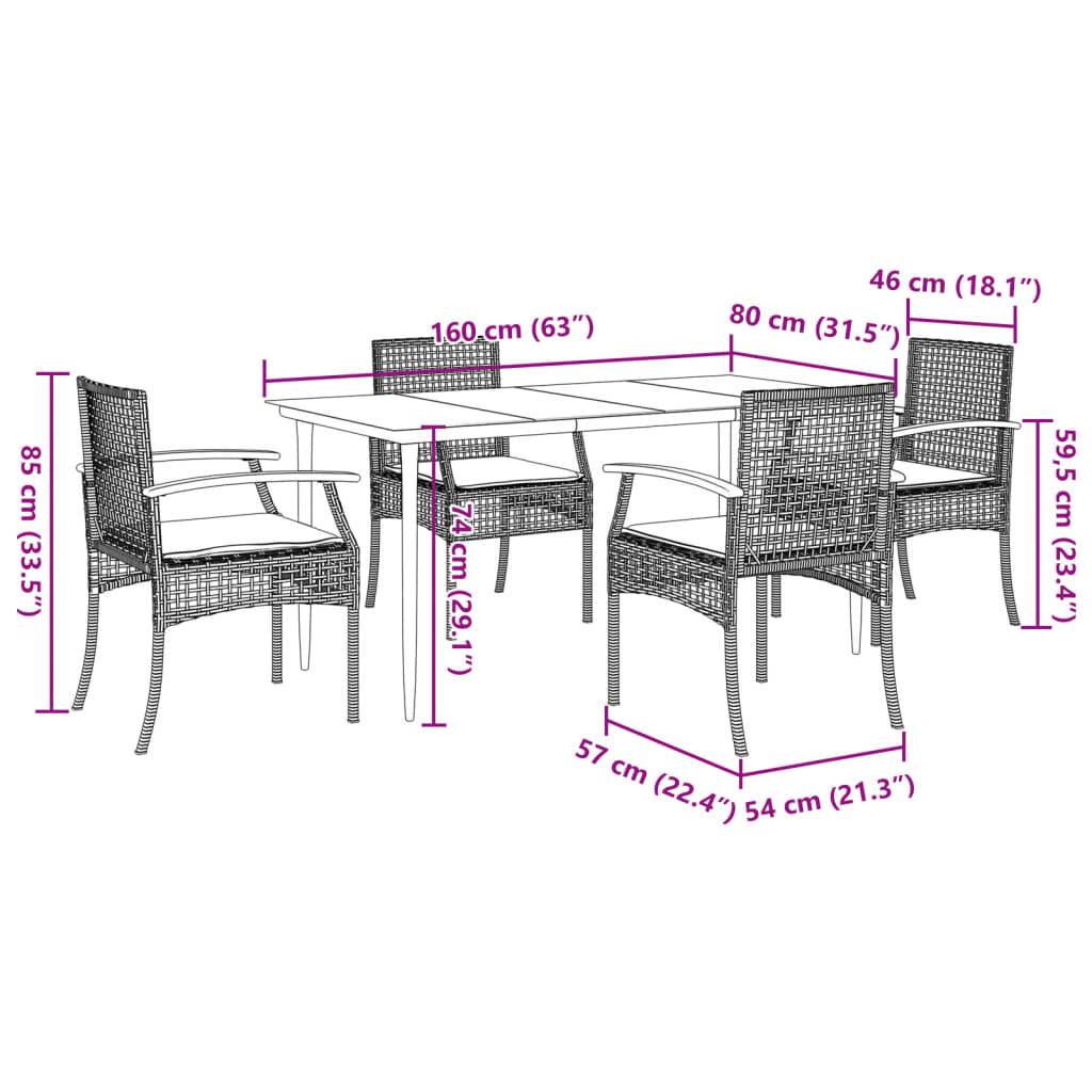 vidaXL 5-tlg. Garten-Essgruppe mit Kissen Schwarz Poly Rattan