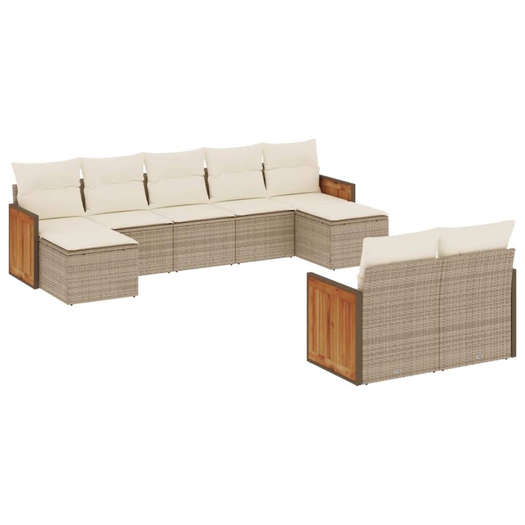 vidaXL 9-tlg. Garten-Sofagarnitur mit Kissen Beige Poly Rattan