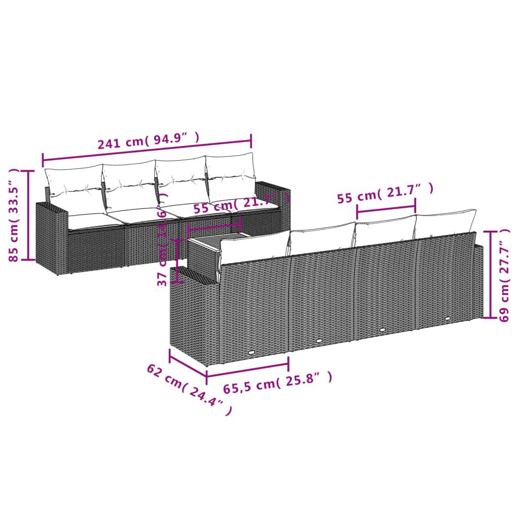 vidaXL 9-tlg. Garten-Sofagarnitur mit Kissen Grau Poly Rattan