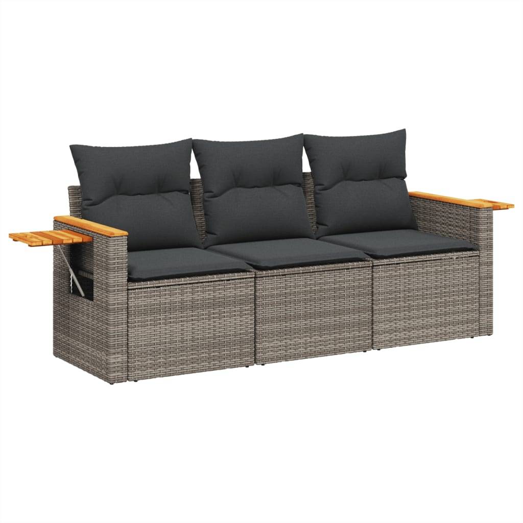 vidaXL 3-tlg. Garten-Sofagarnitur mit Kissen Grau Poly Rattan