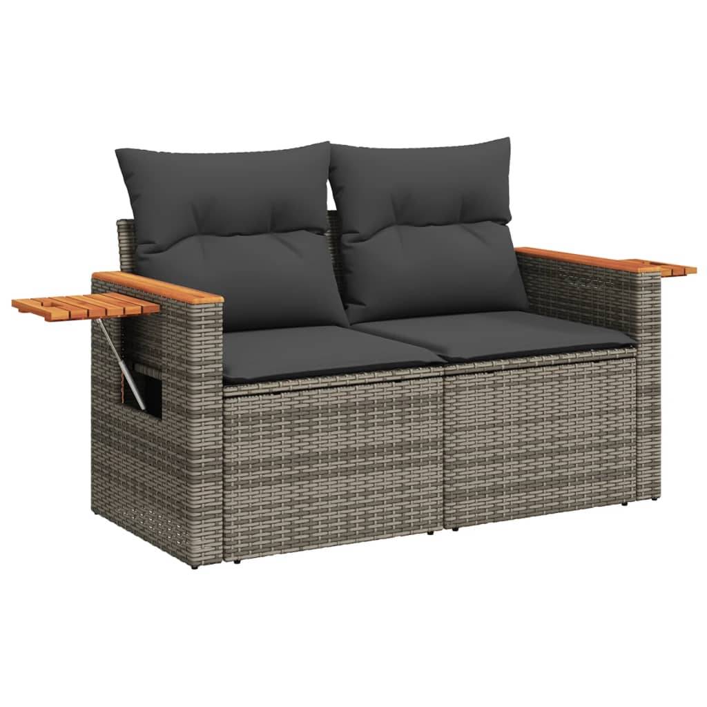 vidaXL 3-tlg. Garten-Sofagarnitur mit Kissen Grau Poly Rattan