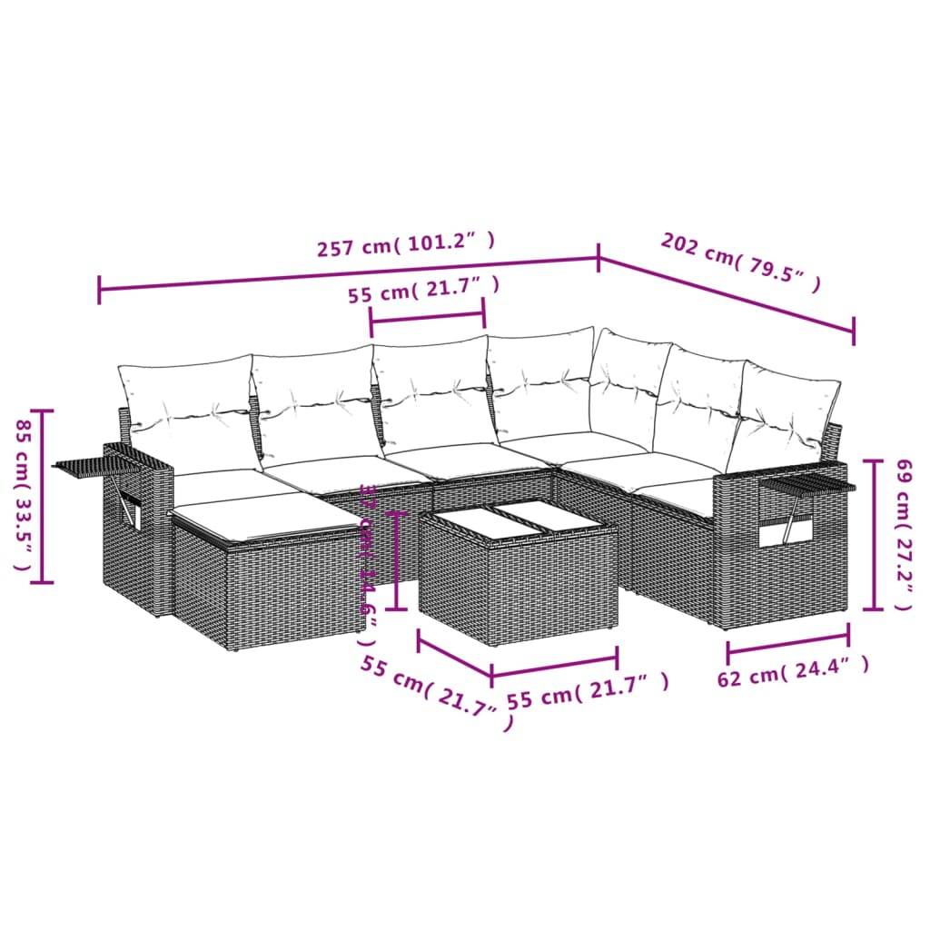 vidaXL 8-teiliges Gartensofa-Set mit Kissen, braun, Polyrattan