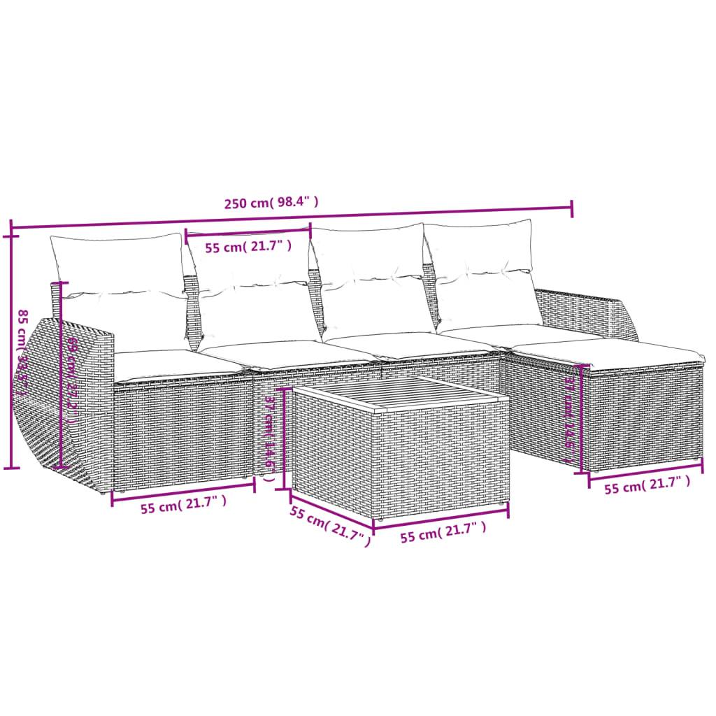 vidaXL 6-tlg. Garten-Sofagarnitur mit Kissen Beige Poly Rattan