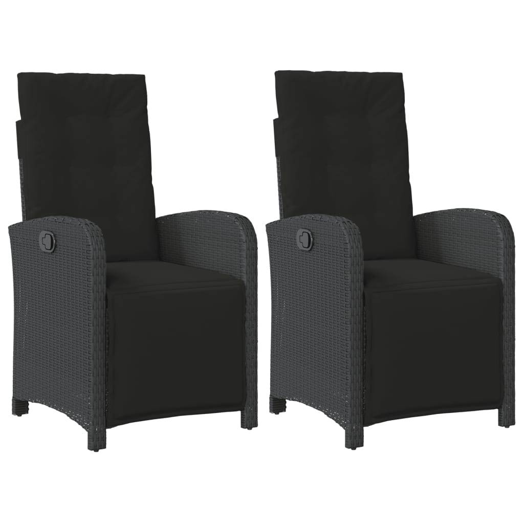 vidaXL Gartensessel mit Fußteil 2 Stk. Verstellbar Schwarz Poly Rattan