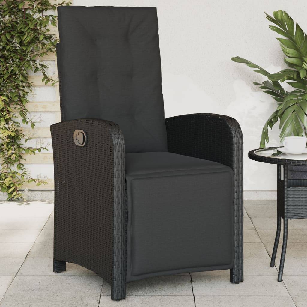 vidaXL Gartensessel mit Fußteil 2 Stk. Verstellbar Schwarz Poly Rattan