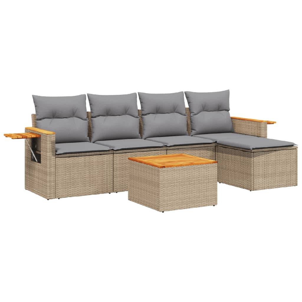 vidaXL 6-tlg. Garten-Sofagarnitur mit Kissen Beige Poly Rattan