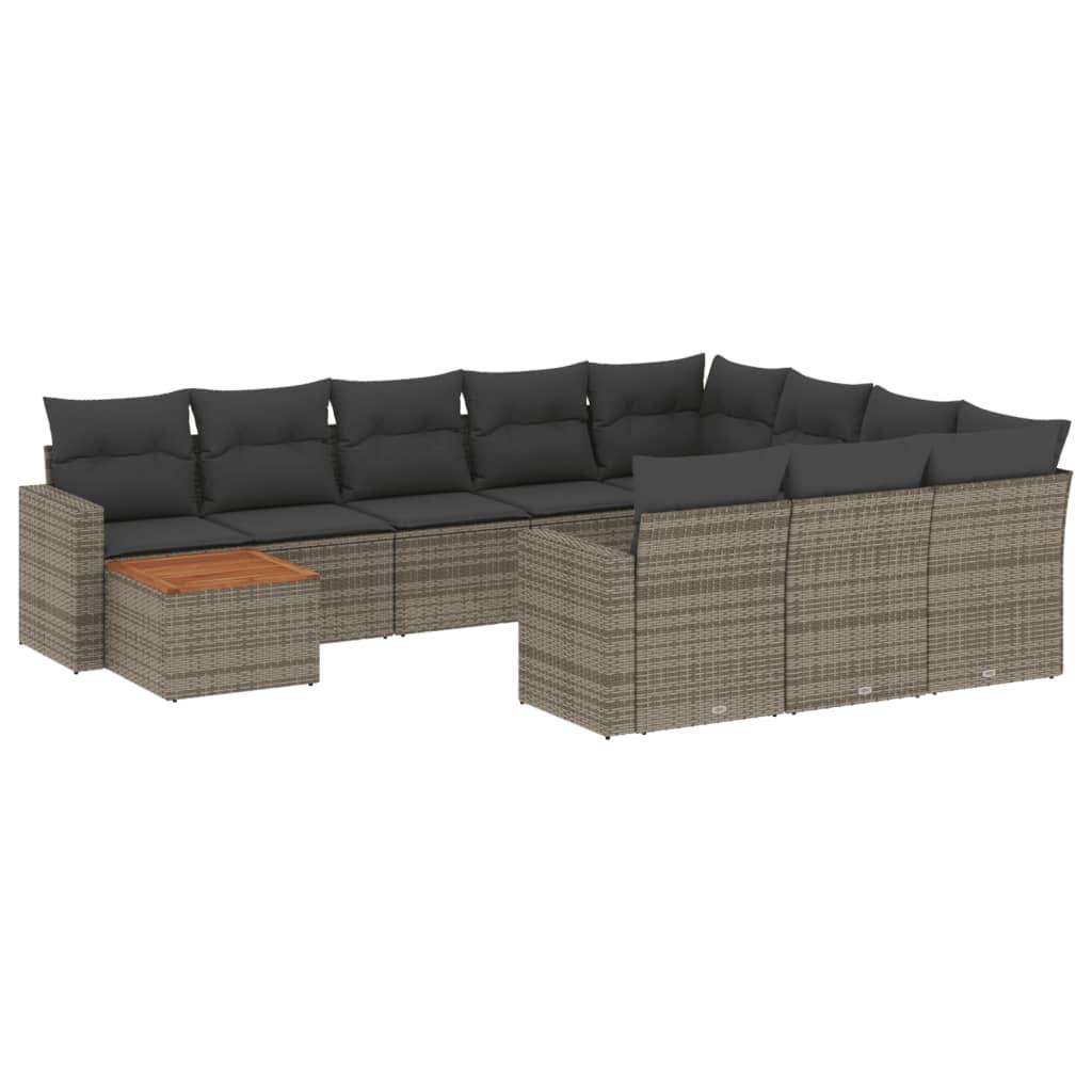 vidaXL 11-tlg. Garten-Sofagarnitur mit Kissen Grau Poly Rattan