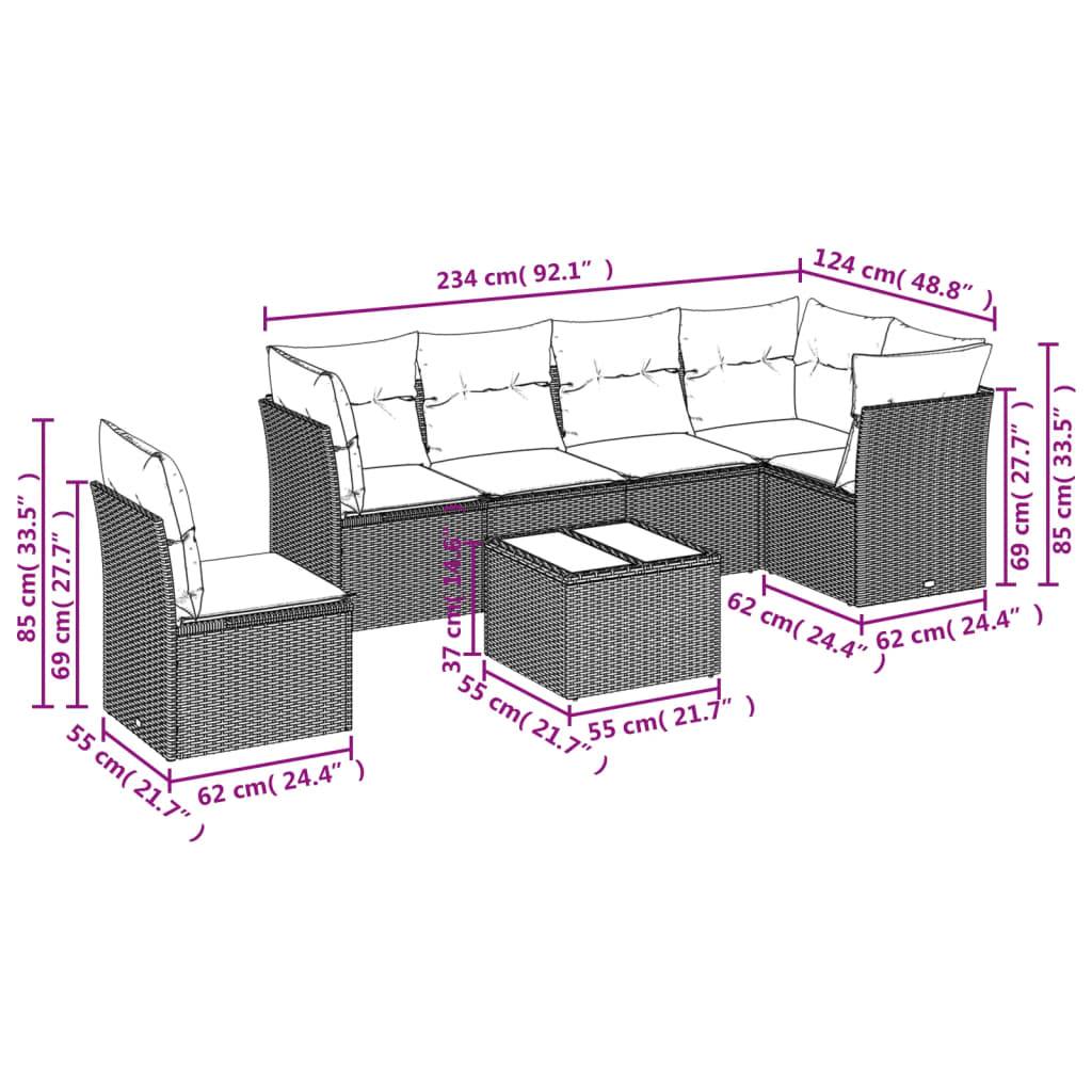 vidaXL 7-tlg. Garten-Sofagarnitur mit Kissen Grau Poly Rattan