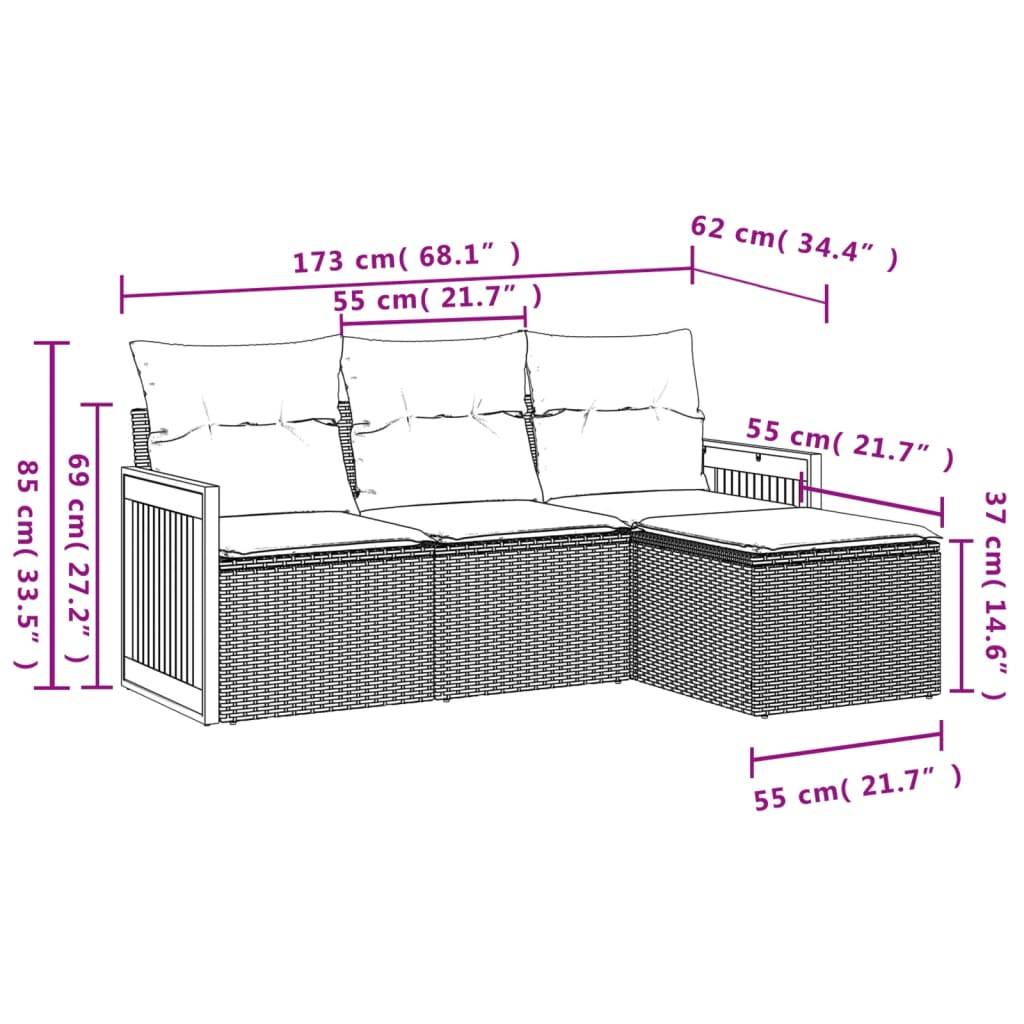 vidaXL 4-tlg. Garten-Sofagarnitur mit Kissen Grau Poly Rattan