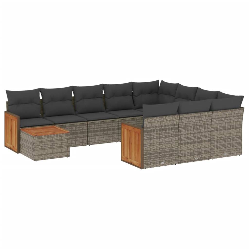 vidaXL 11-tlg. Garten-Sofagarnitur mit Kissen Grau Poly Rattan