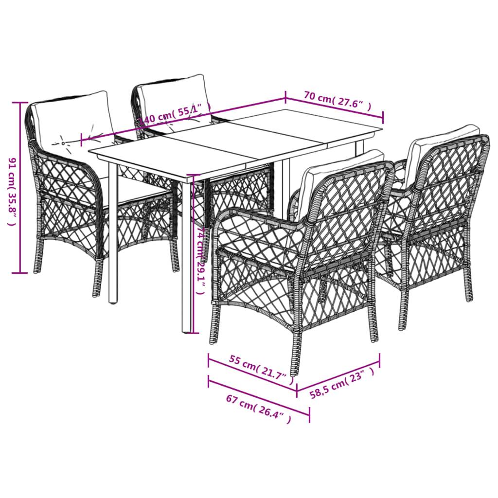 vidaXL 5-tlg. Garten-Essgruppe mit Kissen Beigemischung Poly Rattan