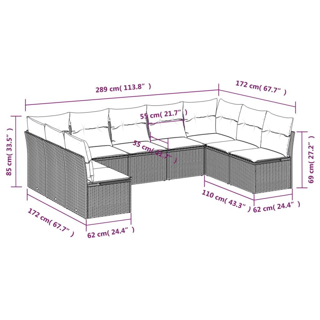 vidaXL 9-tlg. Garten-Sofagarnitur mit Kissen Grau Poly Rattan