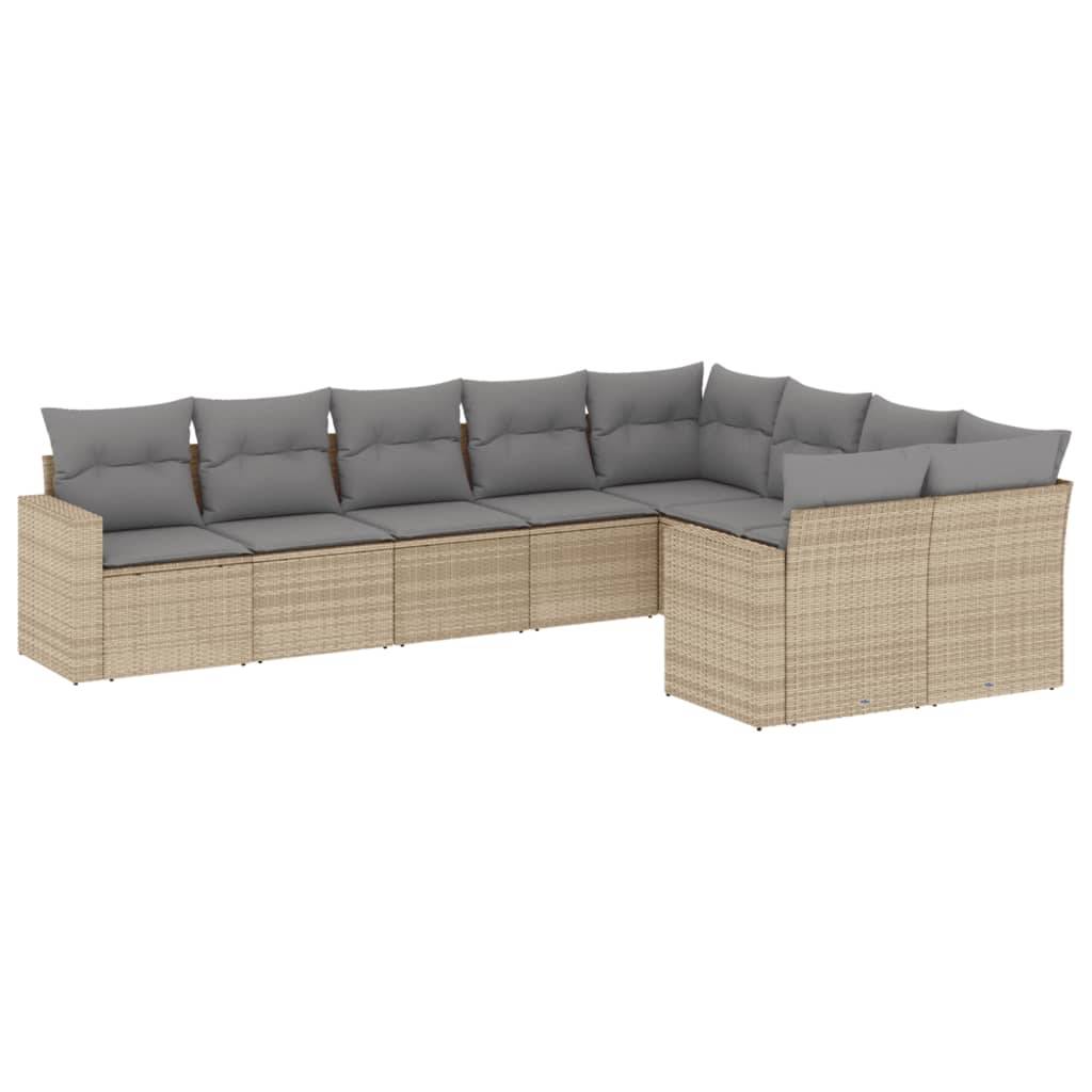 vidaXL 9-tlg. Garten-Sofagarnitur mit Kissen Beige Poly Rattan