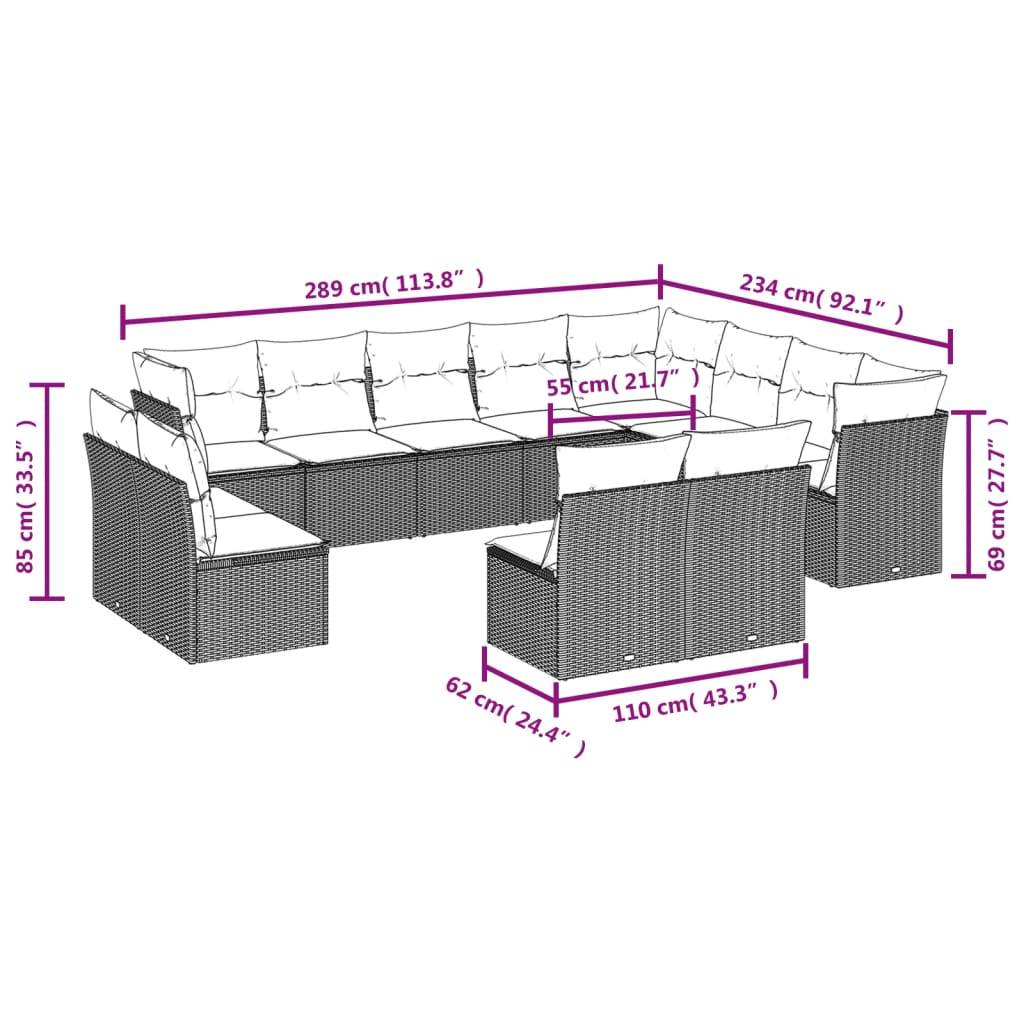 vidaXL 12-teiliges Gartensofa-Set mit Kissen, schwarzes Polyrattan