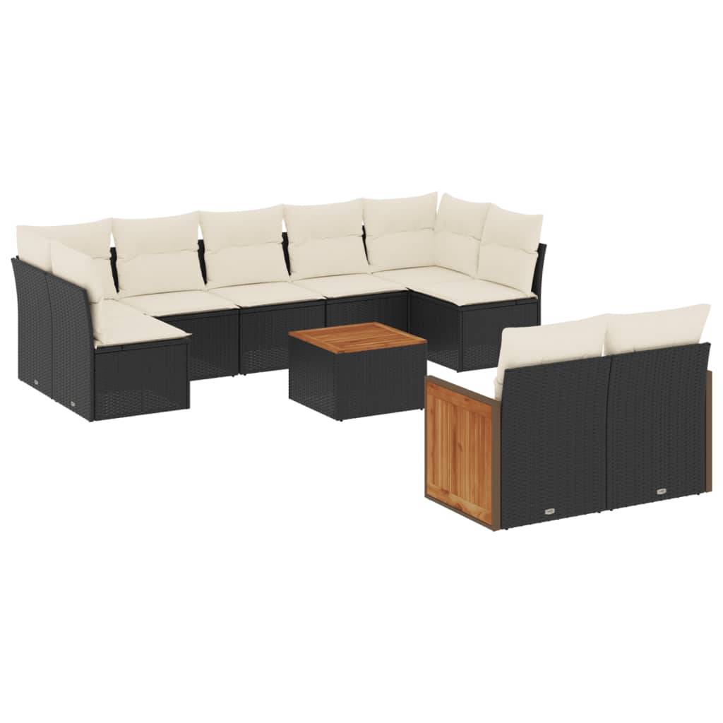 vidaXL 10-tlg. Garten-Sofagarnitur mit Kissen Schwarz Poly Rattan