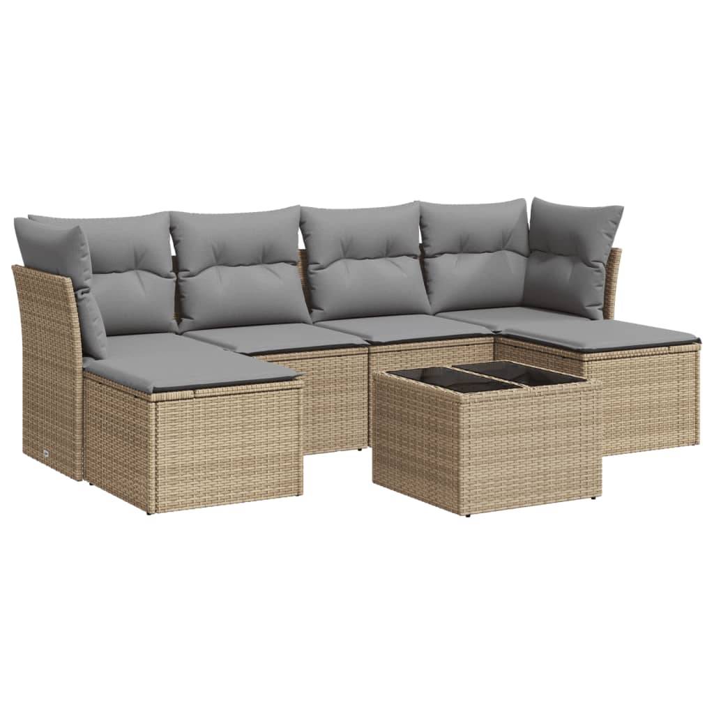 vidaXL 7-tlg. Garten-Sofagarnitur mit Kissen Beige Poly Rattan