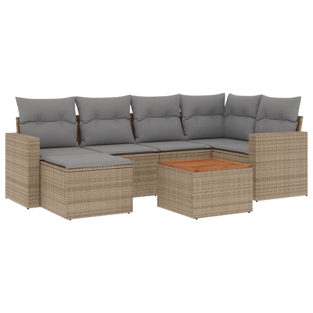 vidaXL 7-tlg. Garten-Sofagarnitur mit Kissen Beige Poly Rattan