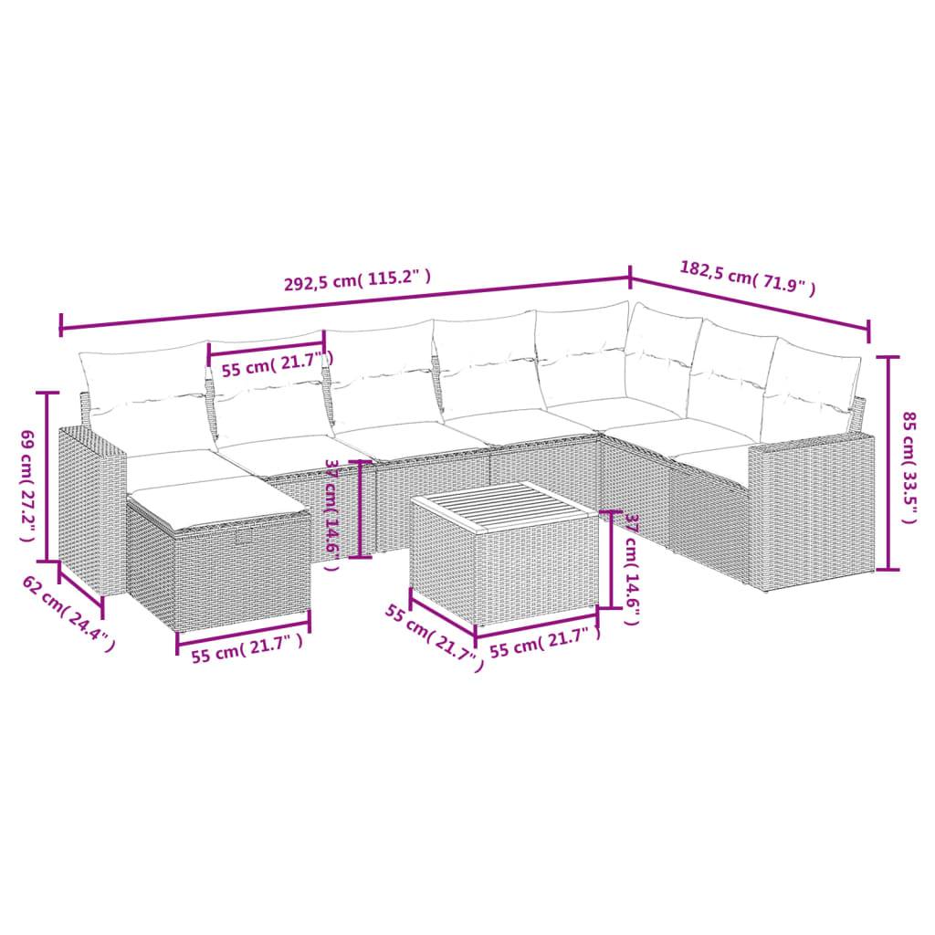 vidaXL 9-tlg. Garten-Sofagarnitur mit Kissen Schwarz Poly Rattan