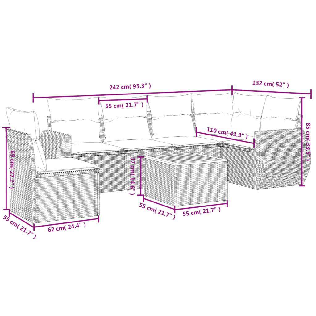 vidaXL 7-tlg. Garten-Sofagarnitur mit Kissen Beige Poly Rattan