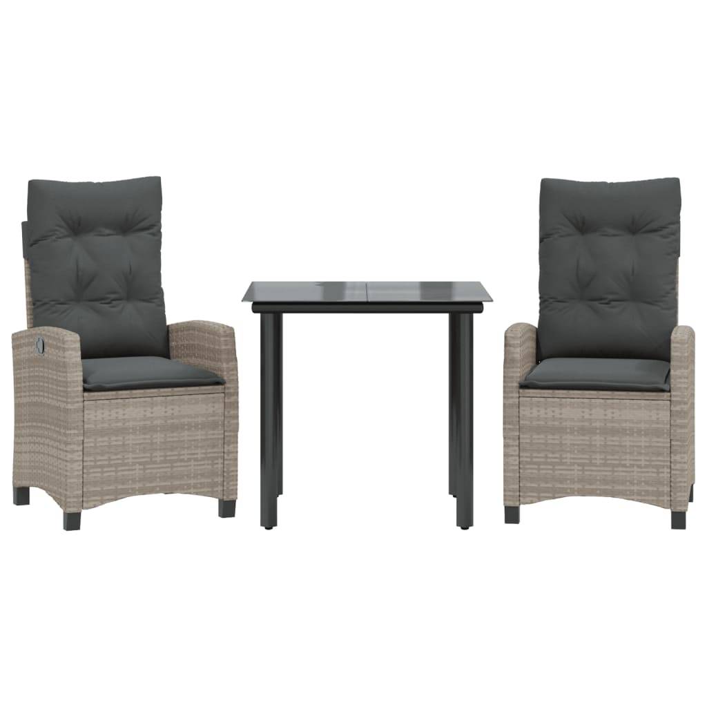 vidaXL 3-tlg. Garten-Essgruppe mit Kissen Hellgrau Poly Rattan