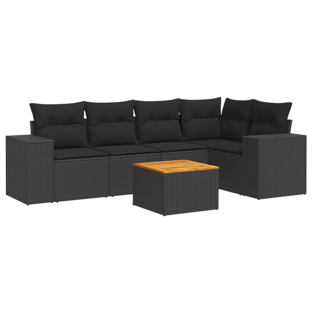 vidaXL 6-tlg. Garten-Sofagarnitur mit Kissen Schwarz Poly Rattan