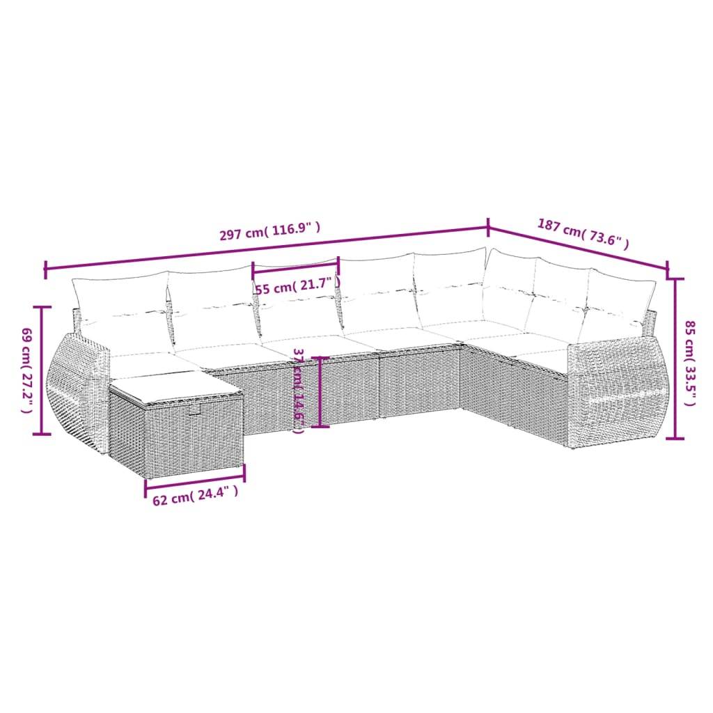 vidaXL 8-tlg. Garten-Sofagarnitur mit Kissen Hellgrau Poly Rattan