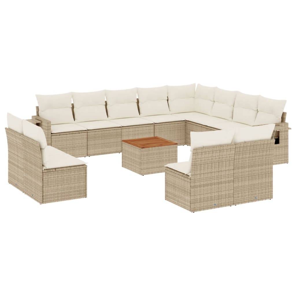 vidaXL 13-tlg. Garten-Sofagarnitur mit Kissen Beige Poly Rattan