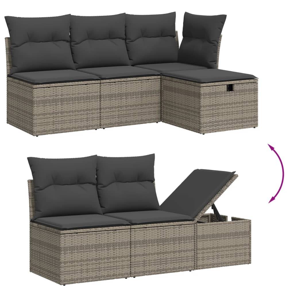 vidaXL 8-tlg. Garten-Sofagarnitur mit Kissen Grau Poly Rattan