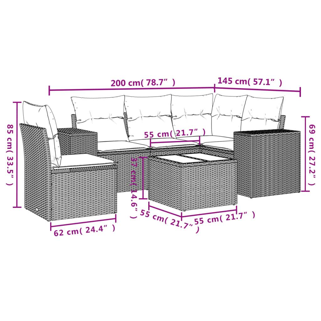 vidaXL 6-teiliges Gartensofa-Set mit Kissen, grau, Polyrattan
