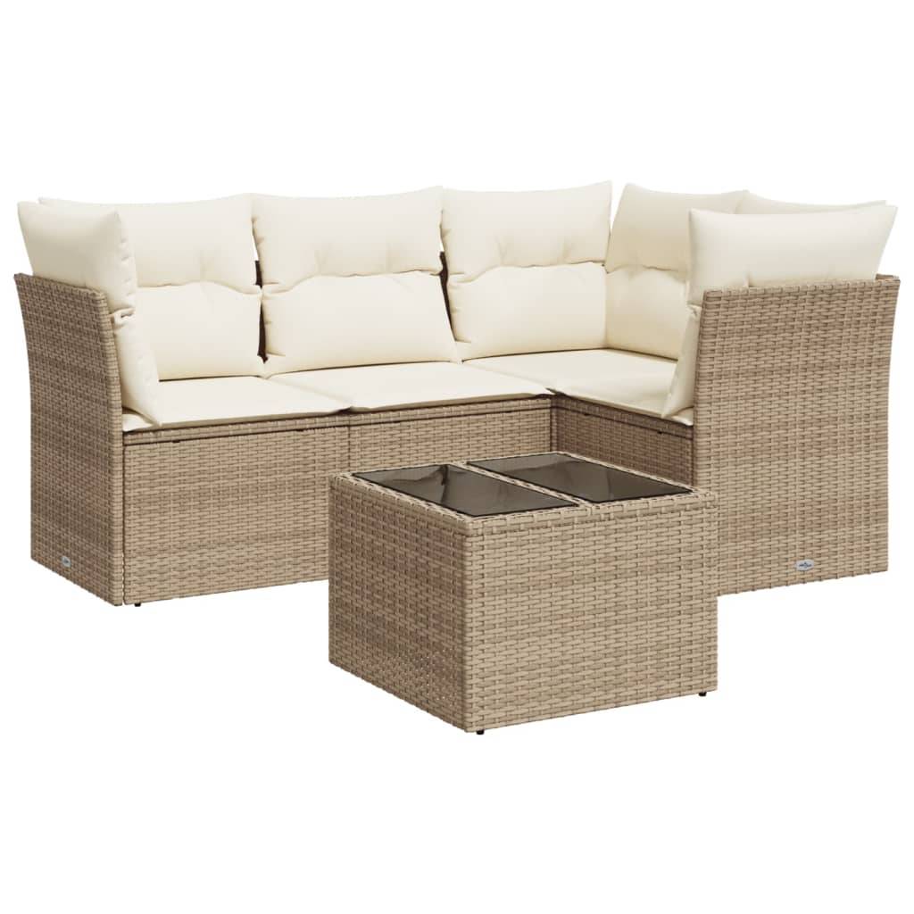 vidaXL 5-tlg. Garten-Sofagarnitur mit Kissen Beige Poly Rattan