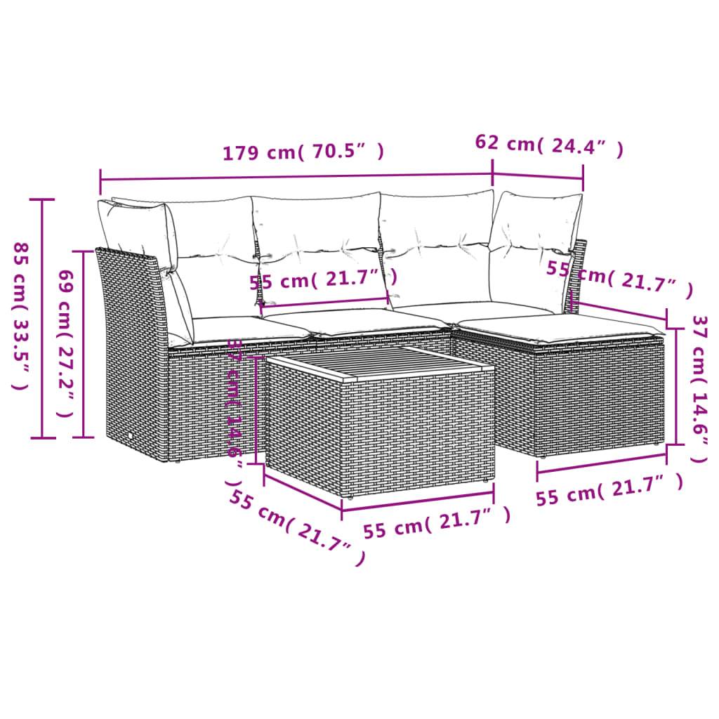 vidaXL 5-tlg. Garten-Sofagarnitur mit Kissen Schwarz Poly Rattan