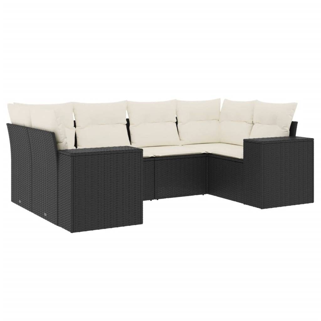 vidaXL 6-tlg. Garten-Sofagarnitur mit Kissen Schwarz Poly Rattan