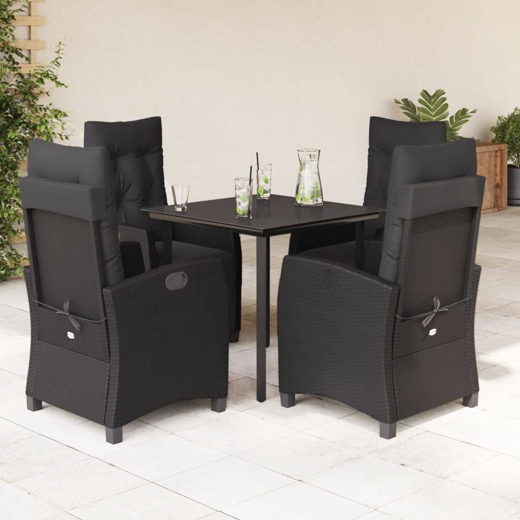 vidaXL 5-tlg. Garten-Essgruppe mit Kissen Schwarz Poly Rattan