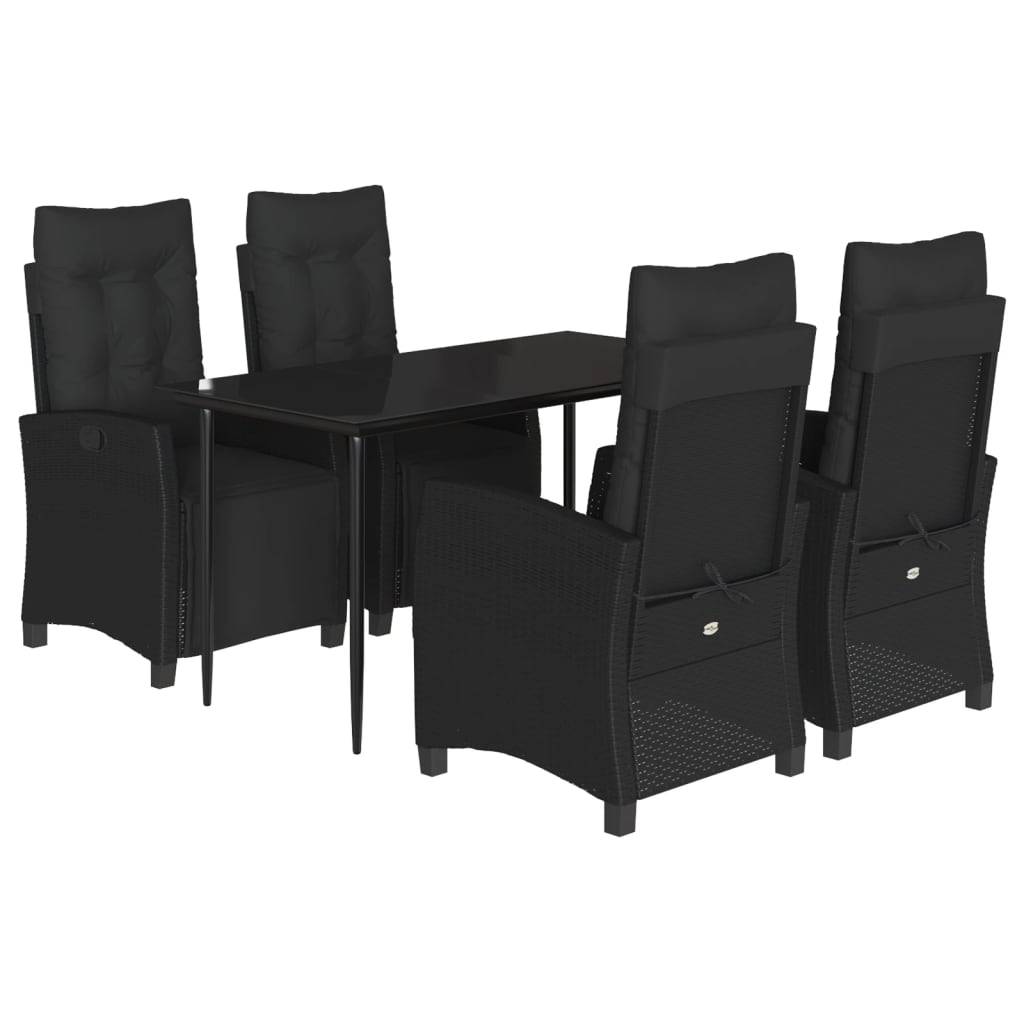 vidaXL 5-tlg. Garten-Essgruppe mit Kissen Schwarz Poly Rattan