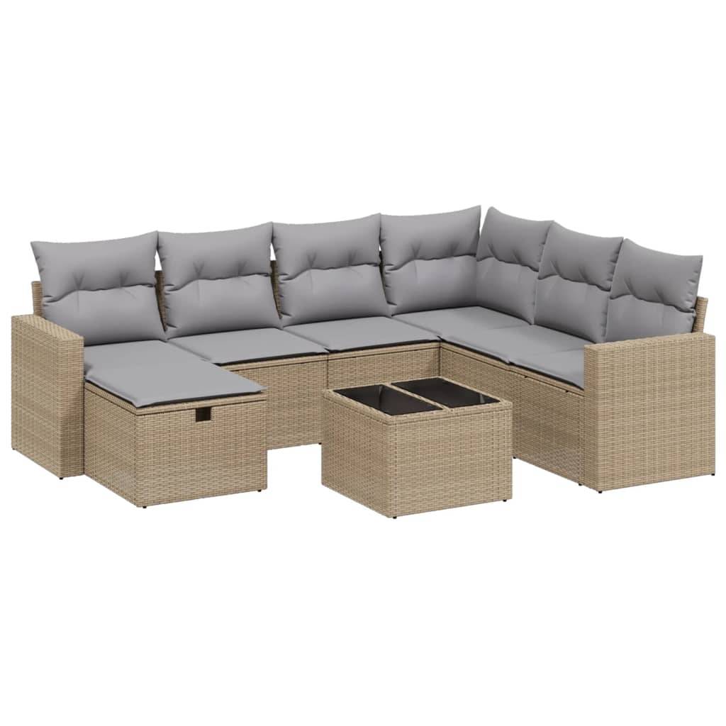 vidaXL 8-tlg. Garten-Sofagarnitur mit Kissen Beige Poly Rattan
