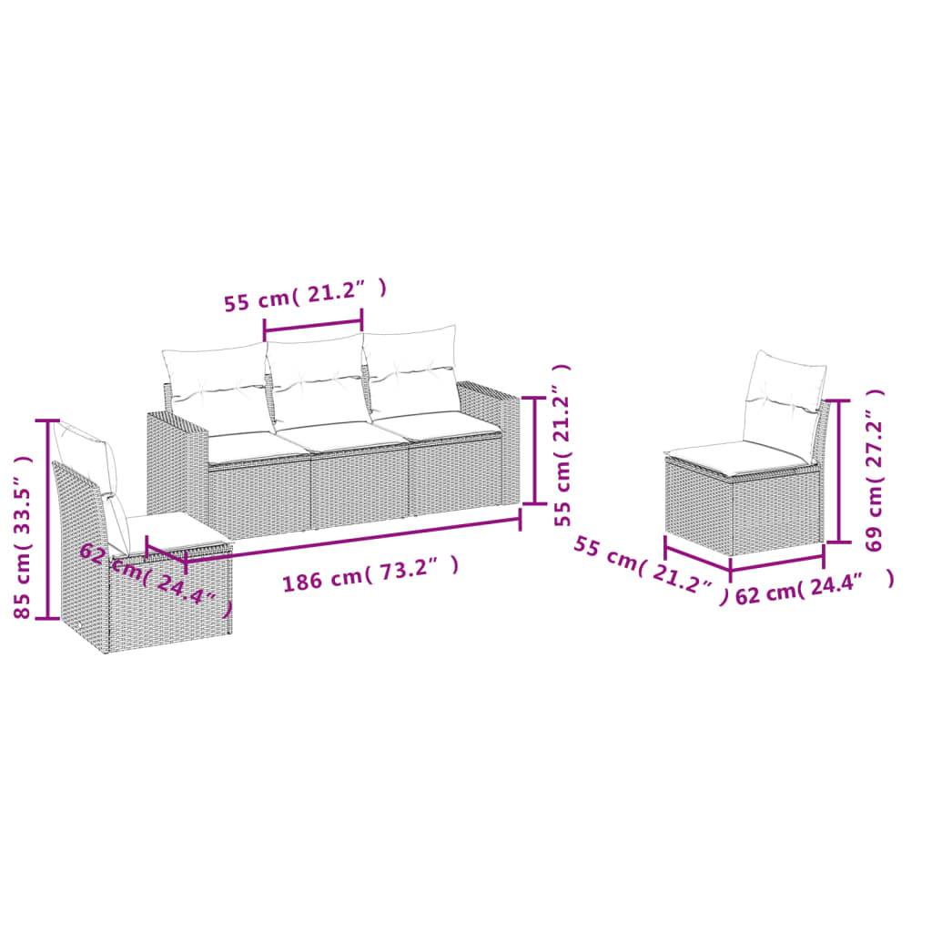 vidaXL 5-tlg. Garten-Sofagarnitur mit Kissen Grau Poly Rattan