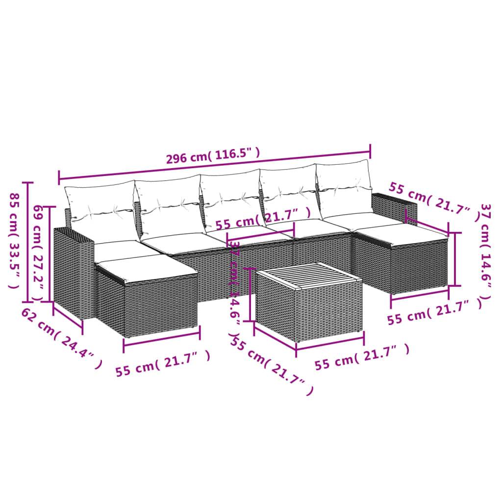 vidaXL 8-tlg. Garten-Sofagarnitur mit Kissen Grau Poly Rattan