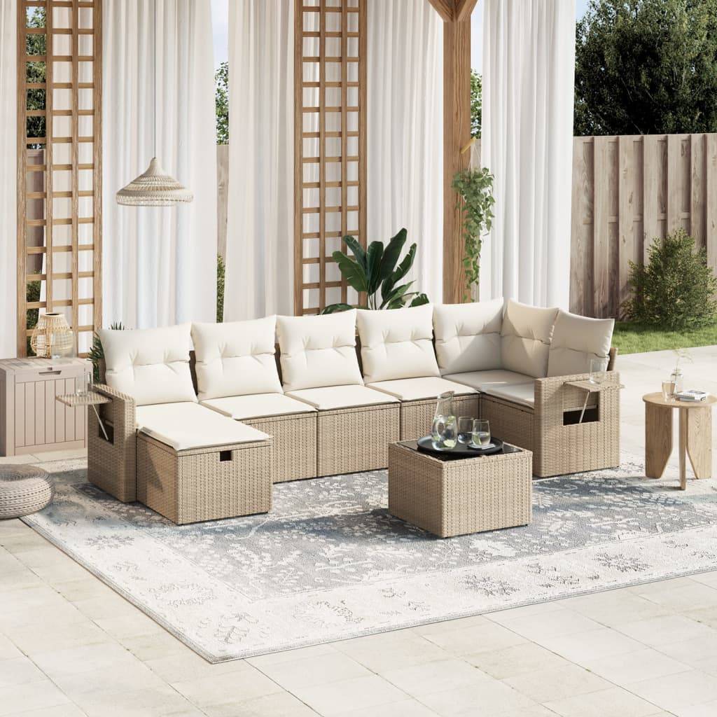 vidaXL 8-tlg. Garten-Sofagarnitur mit Kissen Beige Poly Rattan