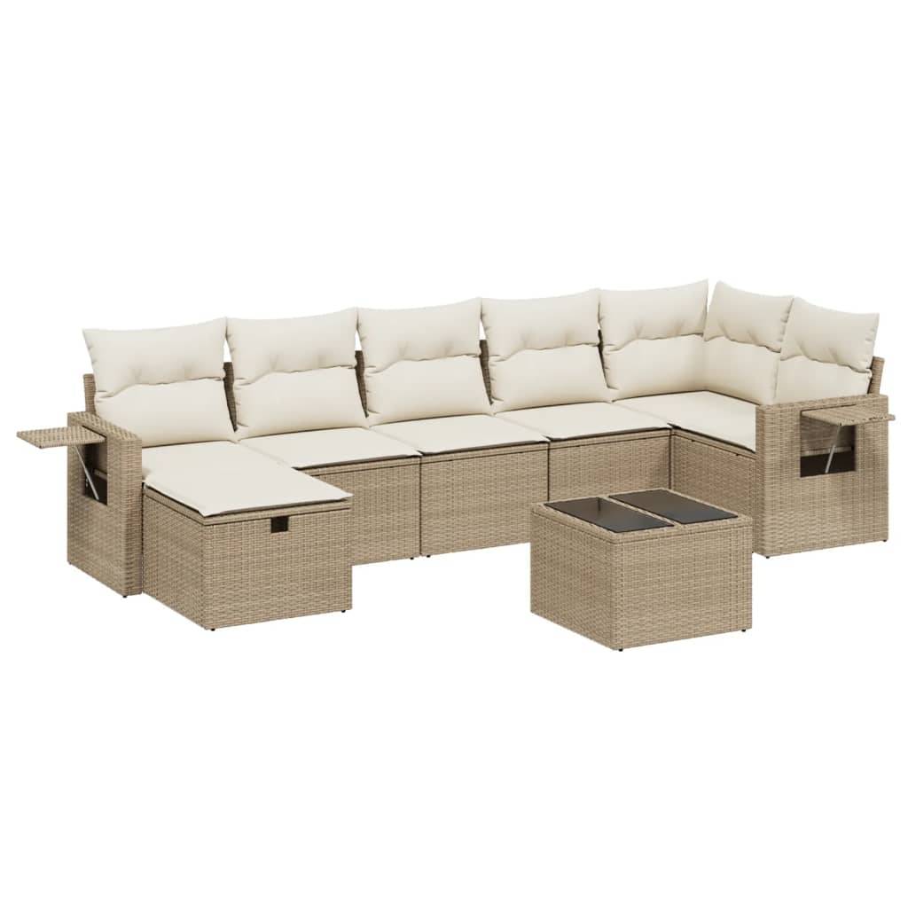 vidaXL 8-tlg. Garten-Sofagarnitur mit Kissen Beige Poly Rattan