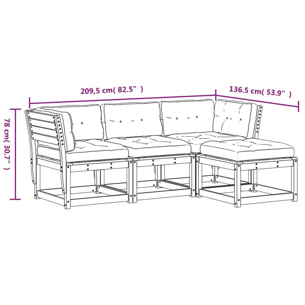 vidaXL 4-tlg. Garten-Lounge-Set mit Kissen Weiß Massivholz Kiefer