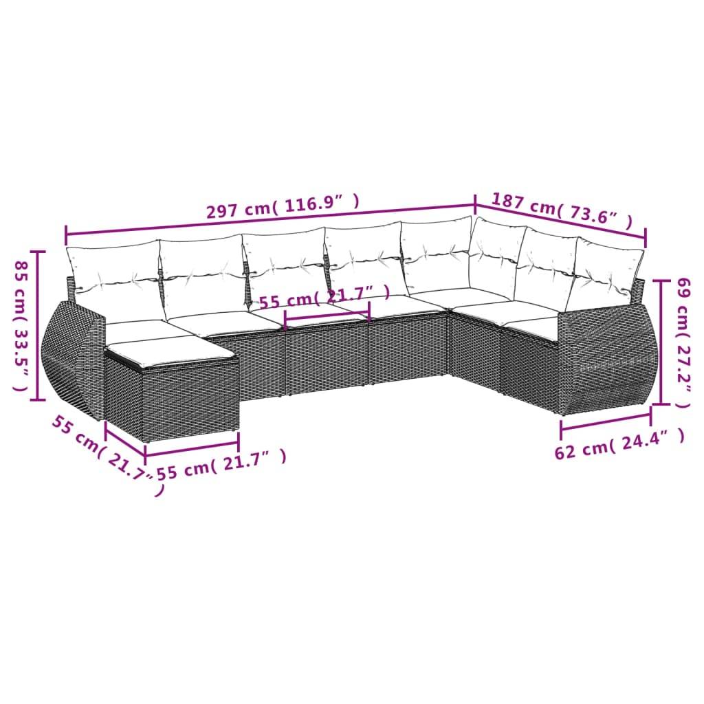 vidaXL 8-teiliges Gartensofa-Set mit Kissen, braun, Polyrattan