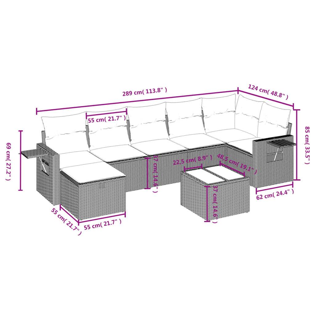 vidaXL 8-tlg. Garten-Sofagarnitur mit Kissen Grau Poly Rattan