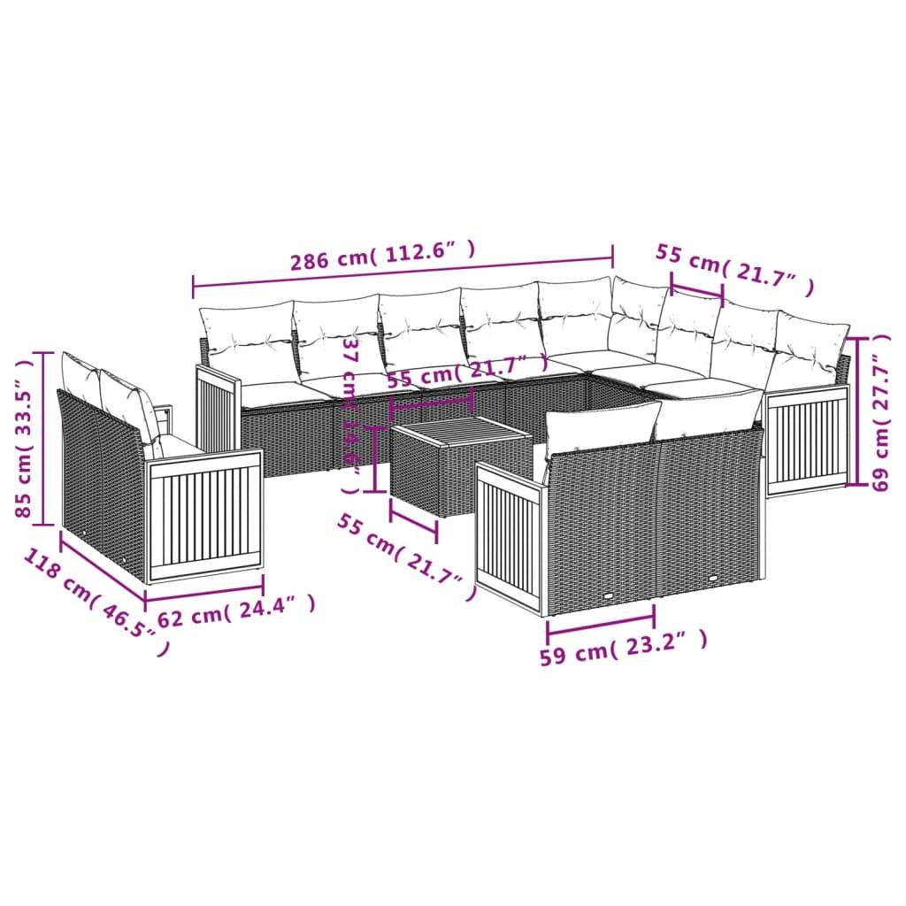 vidaXL 13-teiliges Gartensofa-Set mit Kissen, schwarzes Polyrattan