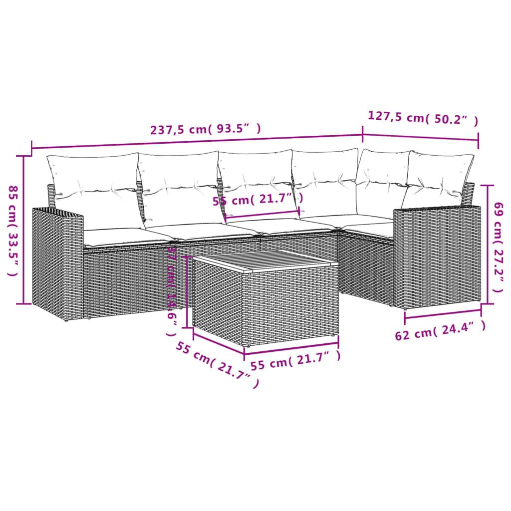 vidaXL 6-tlg. Garten-Sofagarnitur mit Kissen Grau Poly Rattan