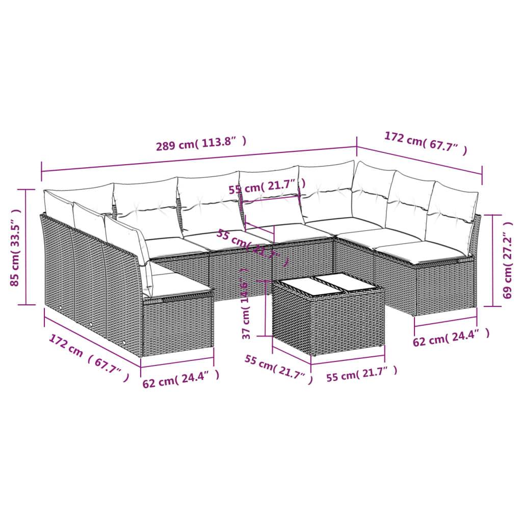 vidaXL 10-tlg. Garten-Sofagarnitur mit Kissen Braun Poly Rattan