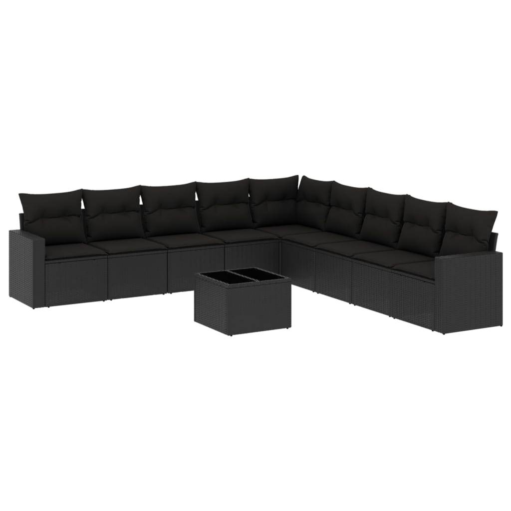 vidaXL 10-tlg. Garten-Sofagarnitur mit Kissen Schwarz Poly Rattan