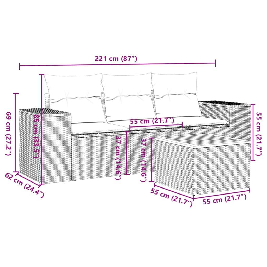 vidaXL 4-tlg. Garten-Sofagarnitur mit Kissen Grau Poly Rattan