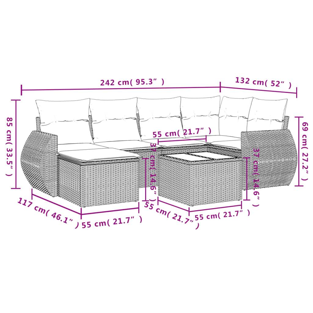 vidaXL 7-tlg. Garten-Sofagarnitur mit Kissen Braun Poly Rattan