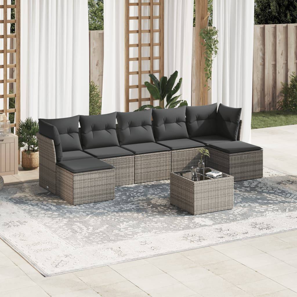 vidaXL 8-tlg. Garten-Sofagarnitur mit Kissen Grau Poly Rattan