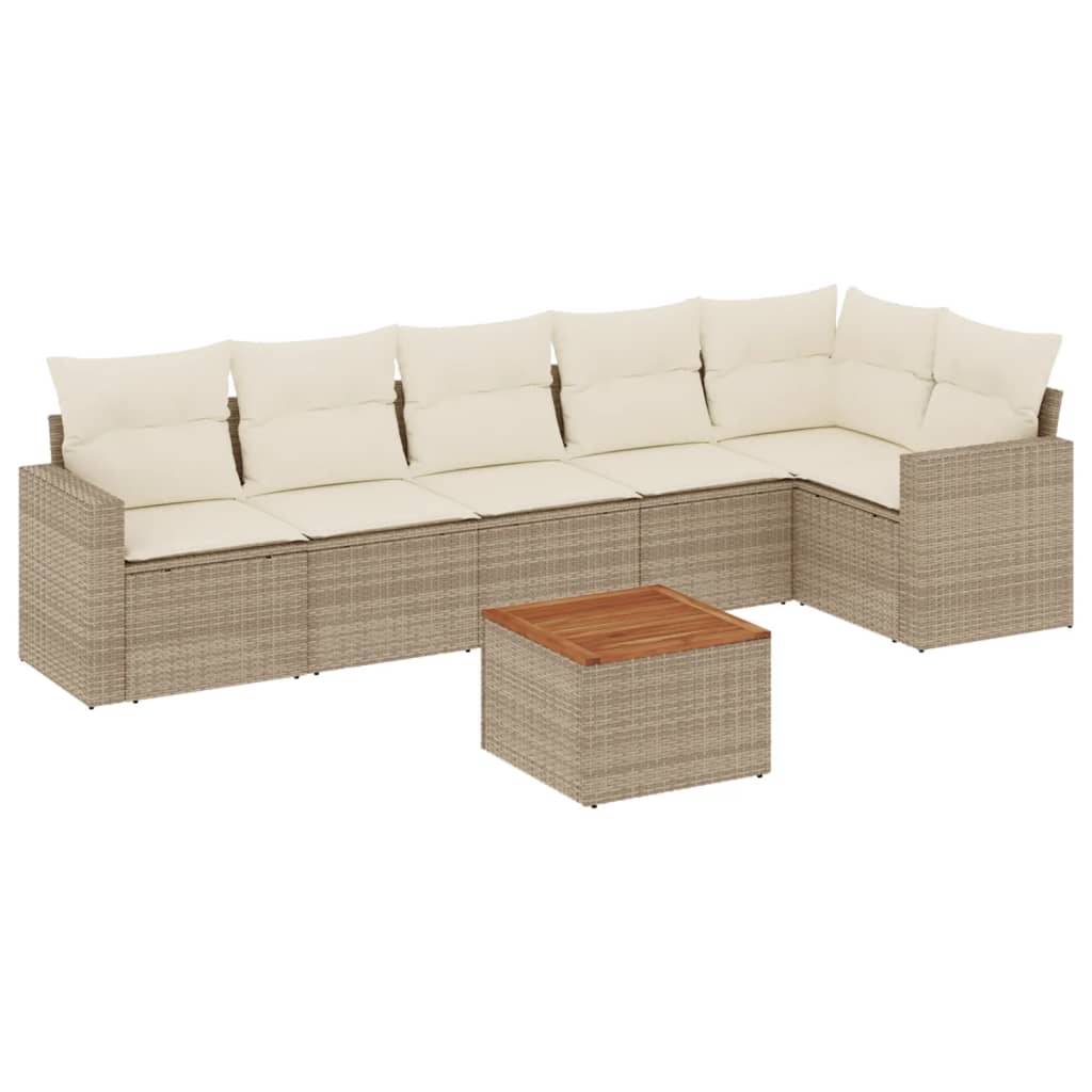 vidaXL 7-tlg. Garten-Sofagarnitur mit Kissen Beige Poly Rattan